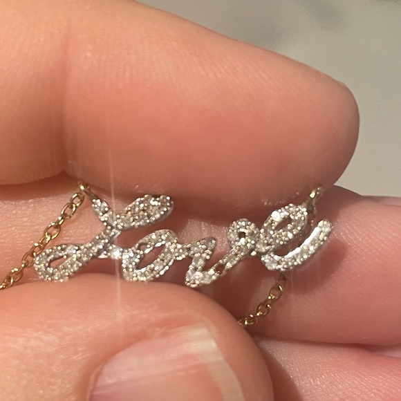 ✨14k✨ Yellow Gold LOVE Necklace with Diamond Accents - 16" Chain 💎 AUTHENTIC- - Picture 9 of 12